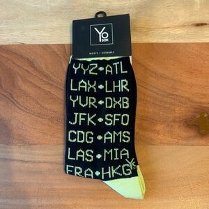 Men’s Black & Neon Green Airport Code Crew Socks